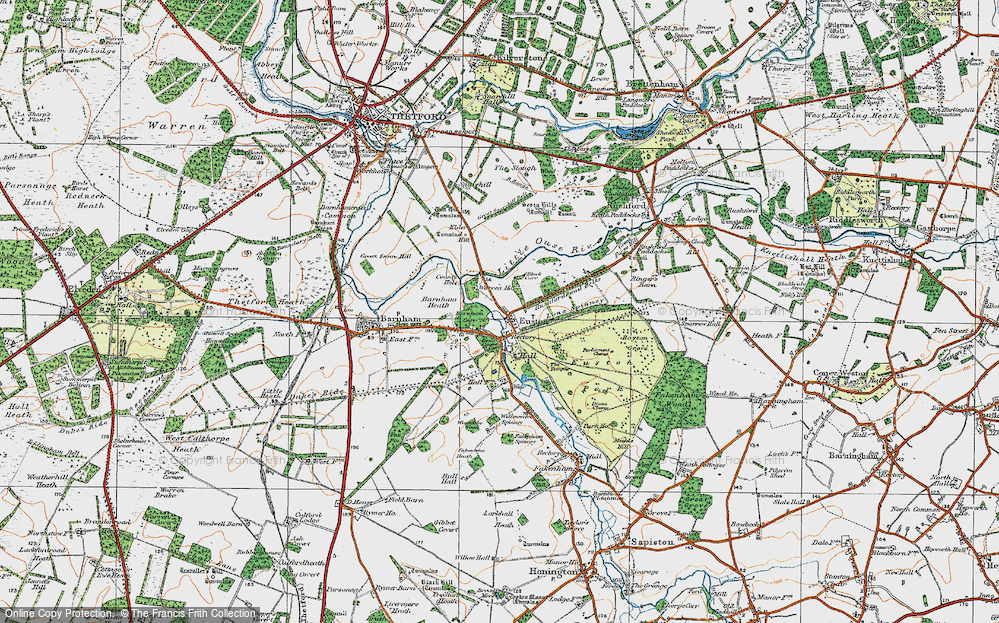 Old Map of Historic Map covering Barnham Heath in 1920