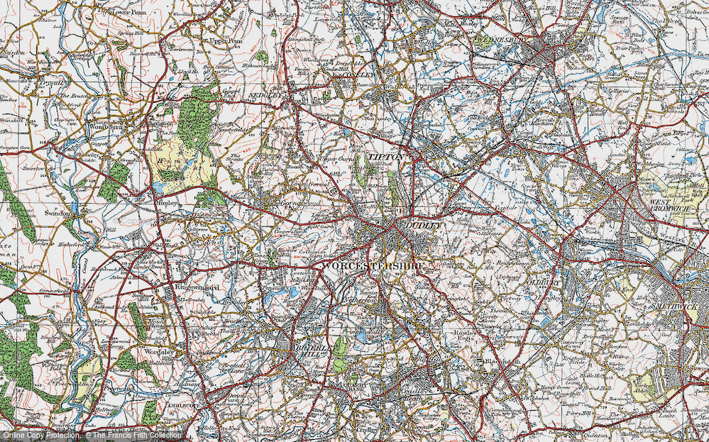 Old Map of Historic Map covering Wren's Nest Hill in 1921