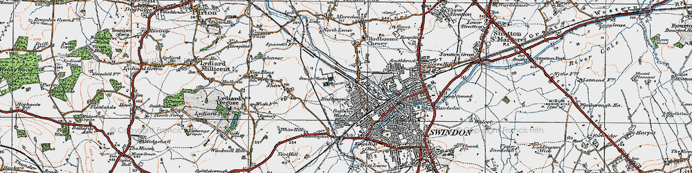 Old map of Even Swindon in 1919