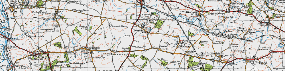Old map of Evenley in 1919