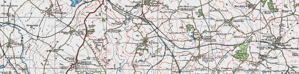 Old map of Eydon in 1919