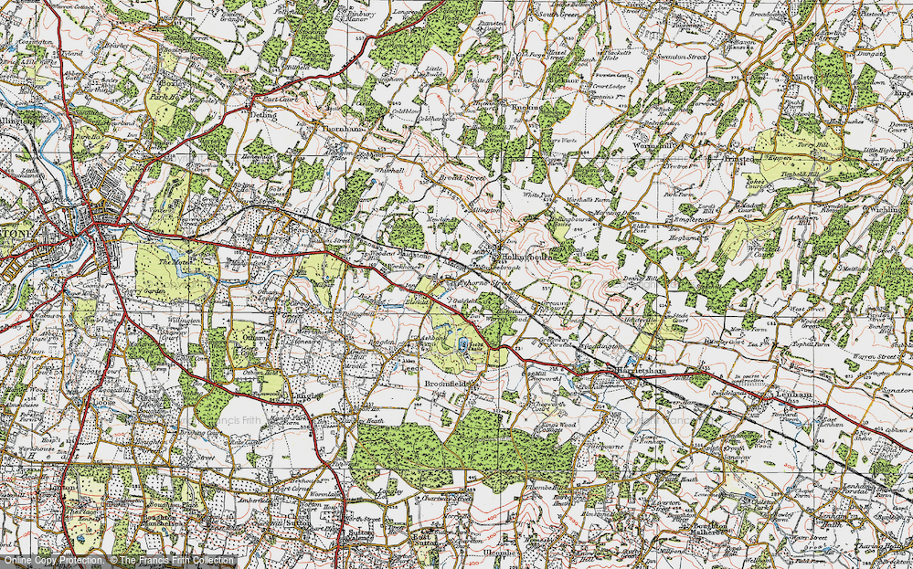 Old Map of Eyhorne Street, 1921 in 1921