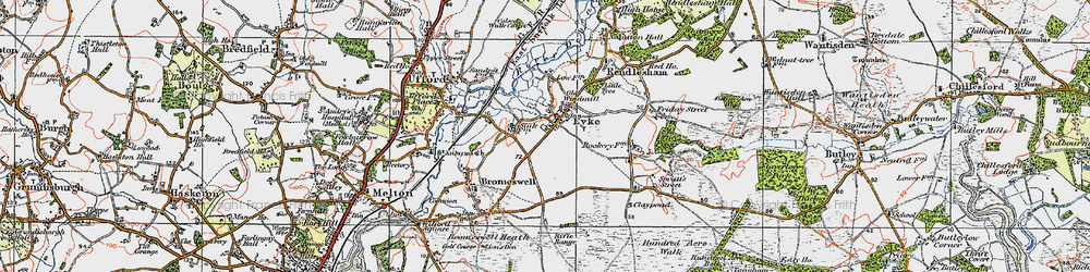 Old map of Eyke in 1921