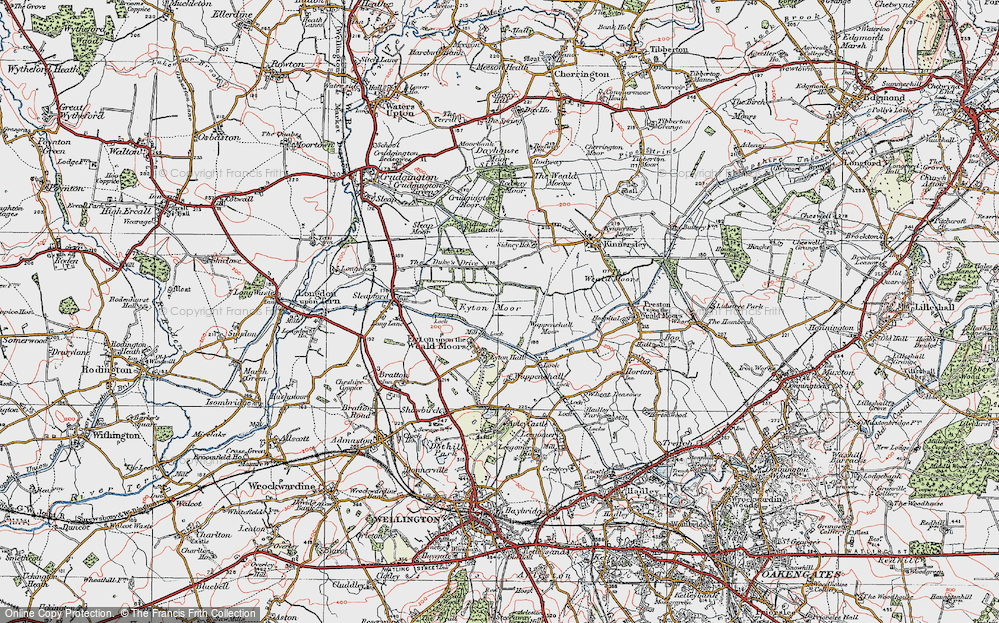 Old Map of Eyton upon the Weald Moors, 1921 in 1921