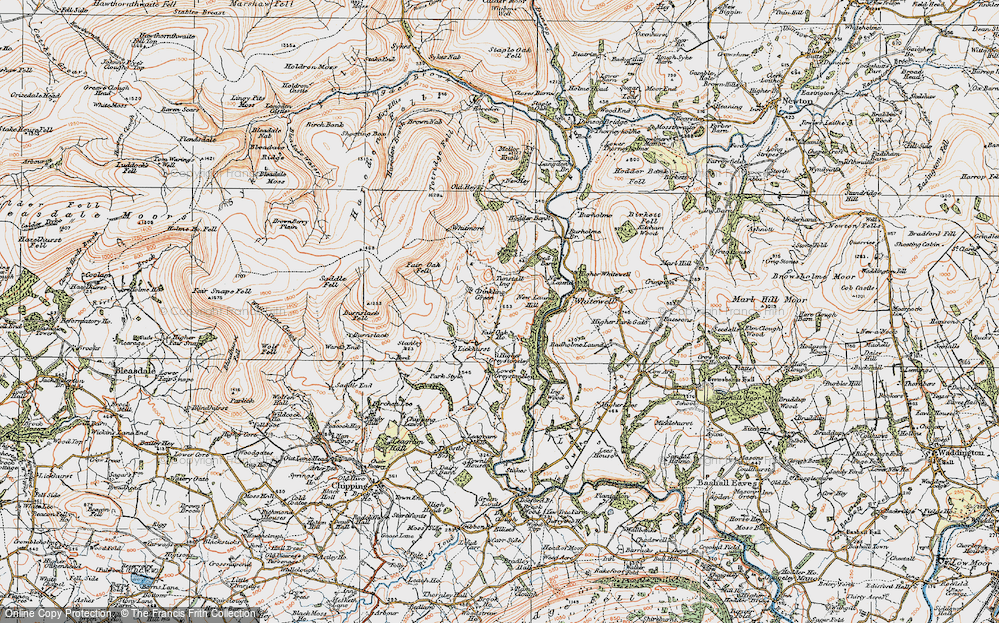 Old Map of Historic Map covering Burnslack Fell in 1924