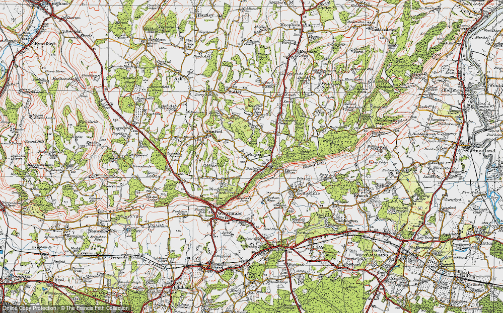Old Map of Historic Map covering Wrotham Hill Park in 1920