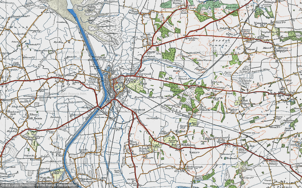 Old Map of Historic Map covering Hardwick Industrial Estate in 1922
