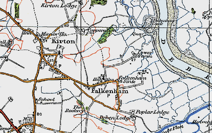 Old map of Falkenham in 1921