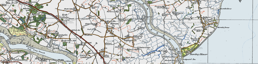 Old map of Falkenham Sink in 1921