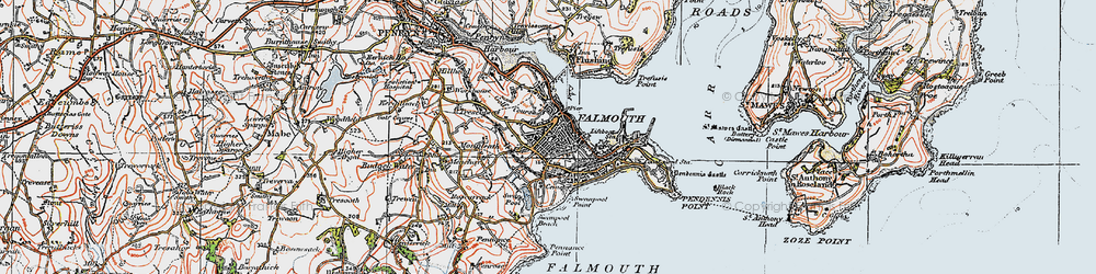 Old map of Falmouth in 1919