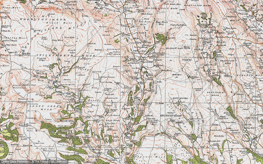 Old Map of Historic Map covering Blow Gill in 1925
