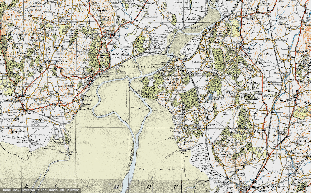 Old Map of Historic Map covering Arnside Tower in 1925
