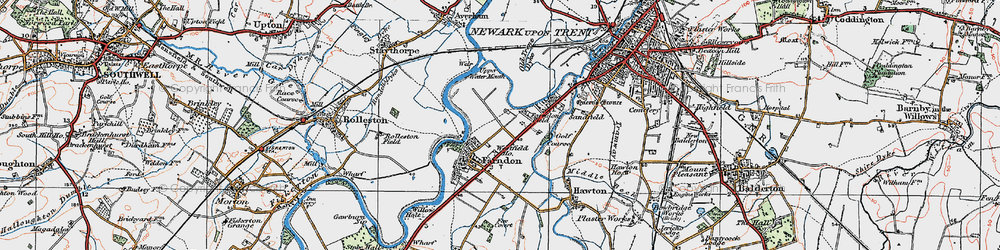 Old map of Fosse Way (Roman Road) in 1921