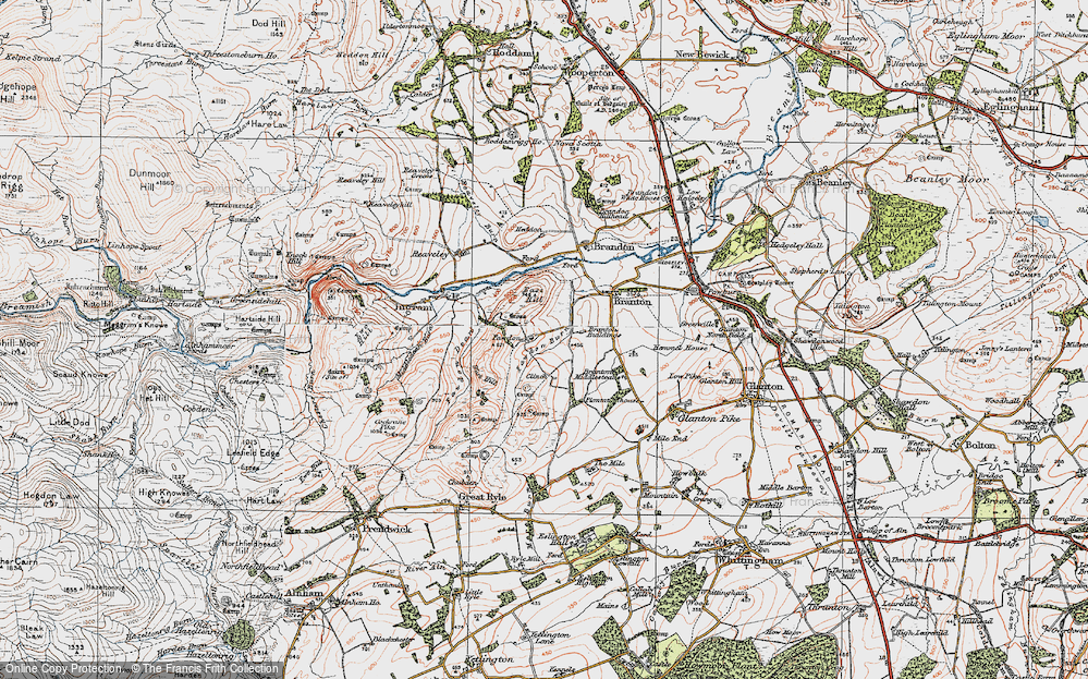 Old Map of Historic Map covering Branton Middlesteads in 1926