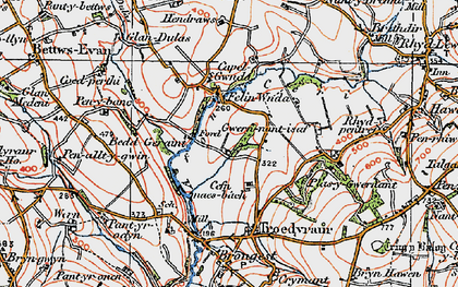 Old map of Afon Ceri in 1923