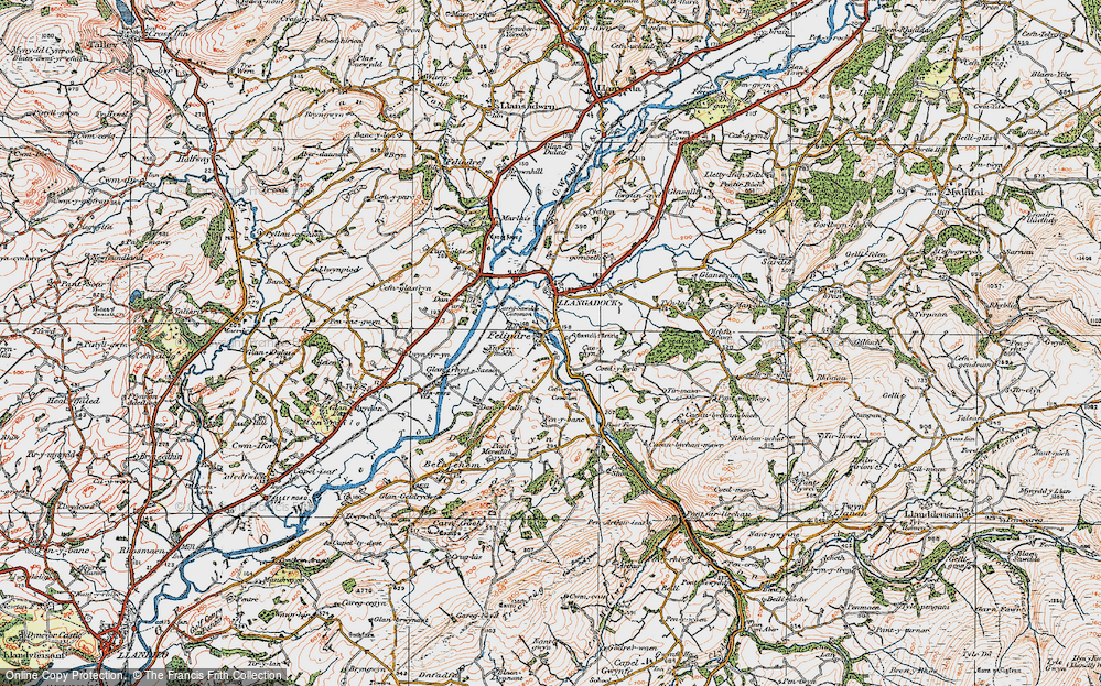 Old Map of Historic Map covering Carreg-Sawdde Common in 1923