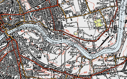 Old map of Felling Shore in 1925