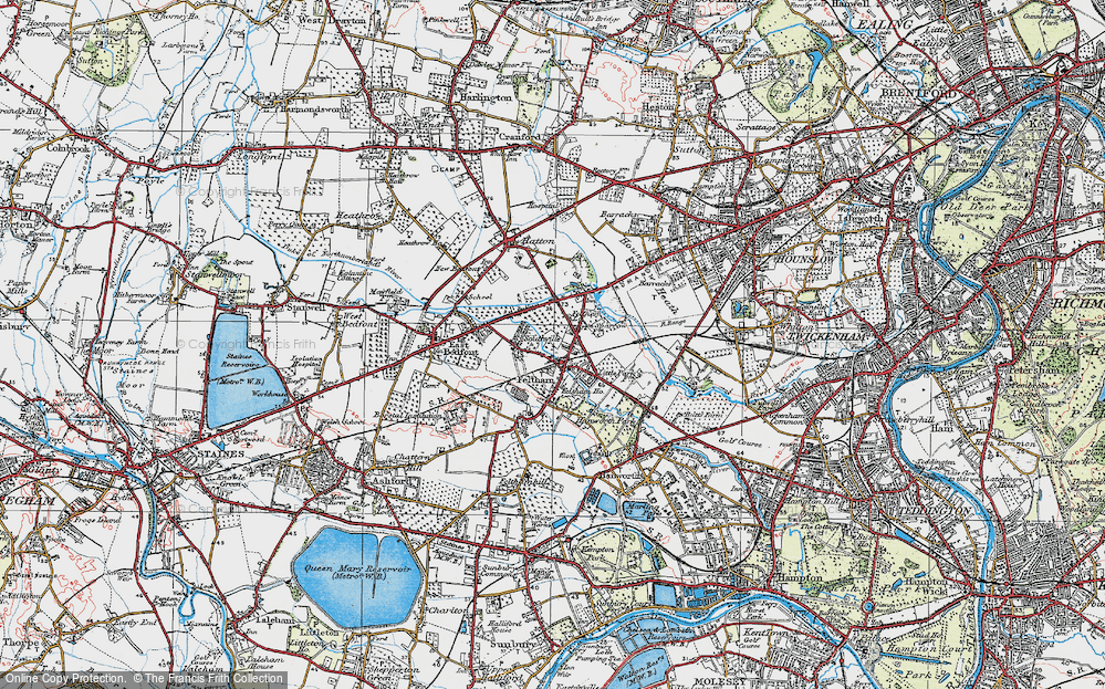 Old Map of Feltham, 1920 in 1920