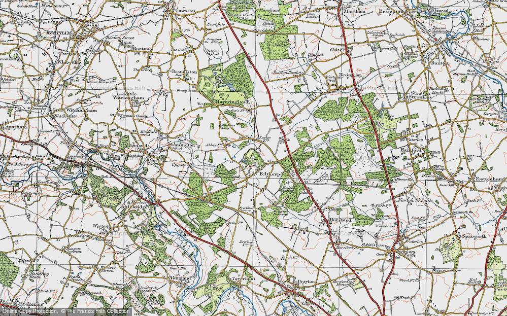 Old Map of Historic Map covering Blackrow Plantn in 1922