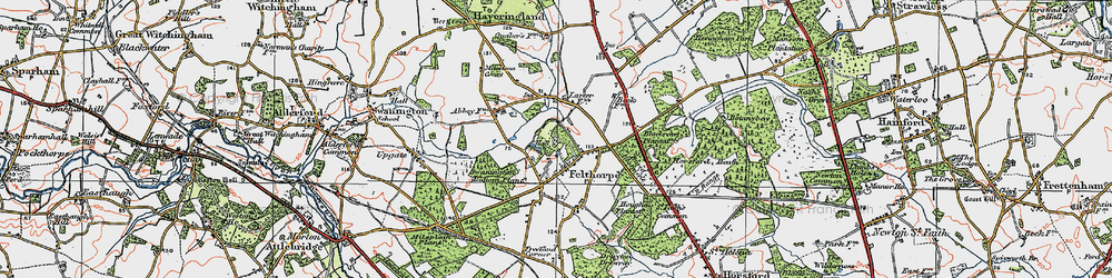 Old map of Felthorpe in 1922