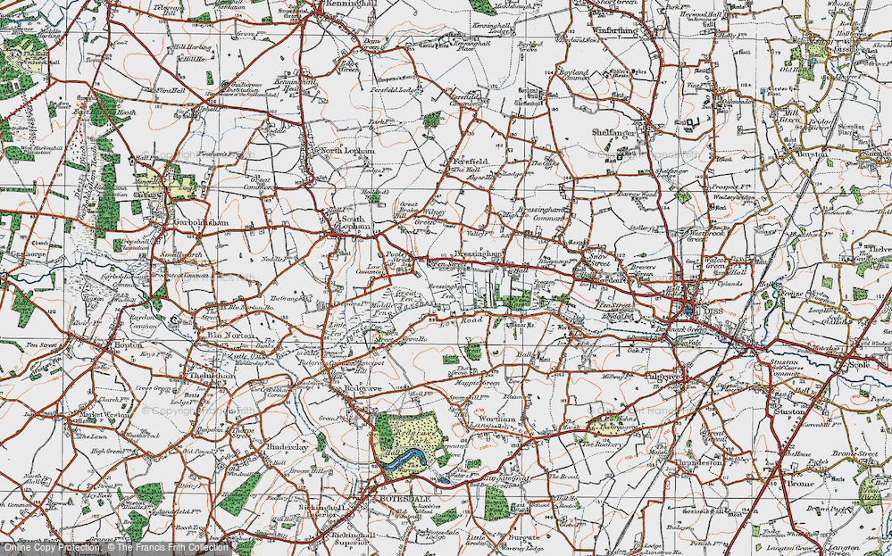 Old Map of Historic Map covering Bressingham Fen in 1920