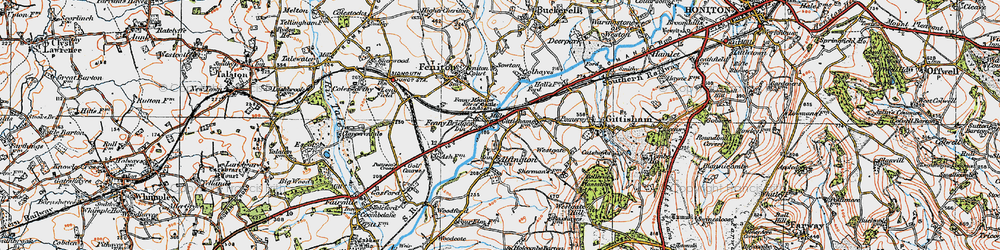 Old map of Fenny Bridges in 1919
