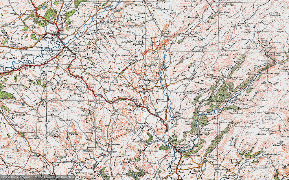 Old Map of Ffaldybrenin, 1923 in 1923