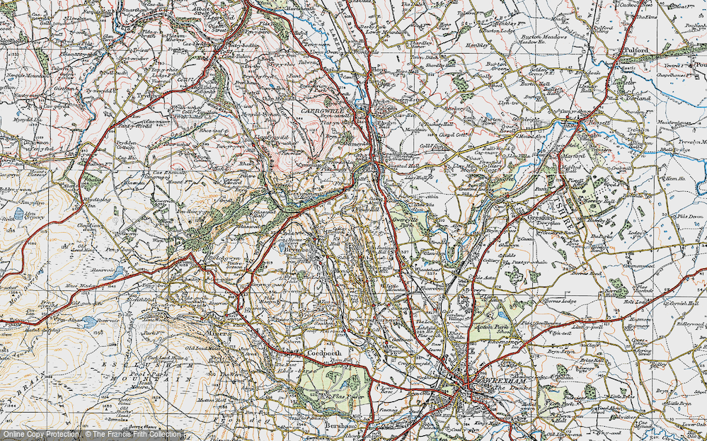 Old Map of Historic Map covering Alyn Waters Country Park in 1924