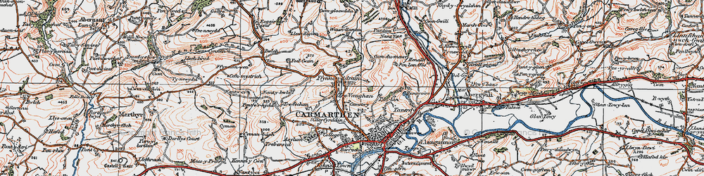 Old map of Ffynnon-ddrain in 1923