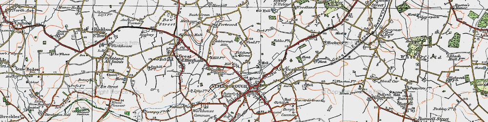 Old map of Attleborough Hills in 1921