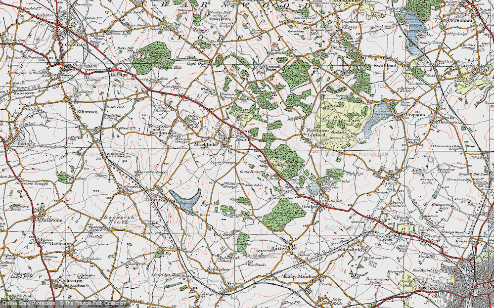 Old Map of Historic Map covering Bradgate Ho in 1921