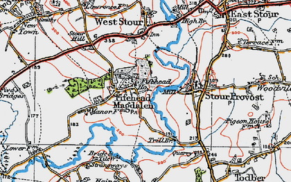 Old map of Fifehead Magdalen in 1919