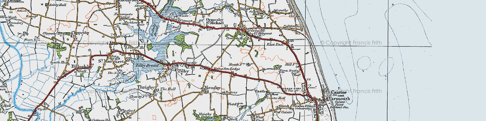 Old map of Filby Heath in 1922