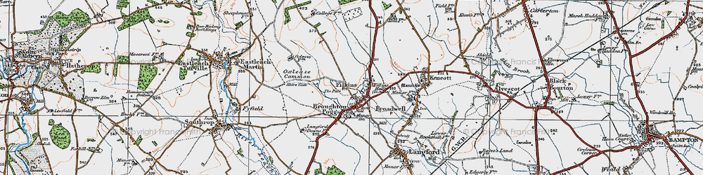 Old map of Filkins in 1919