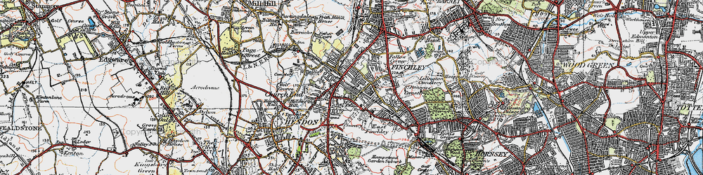 Old map of Finchley in 1920