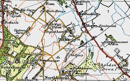Old map of Finglesham in 1920