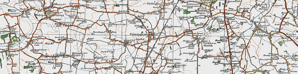 Old map of Finningham in 1920