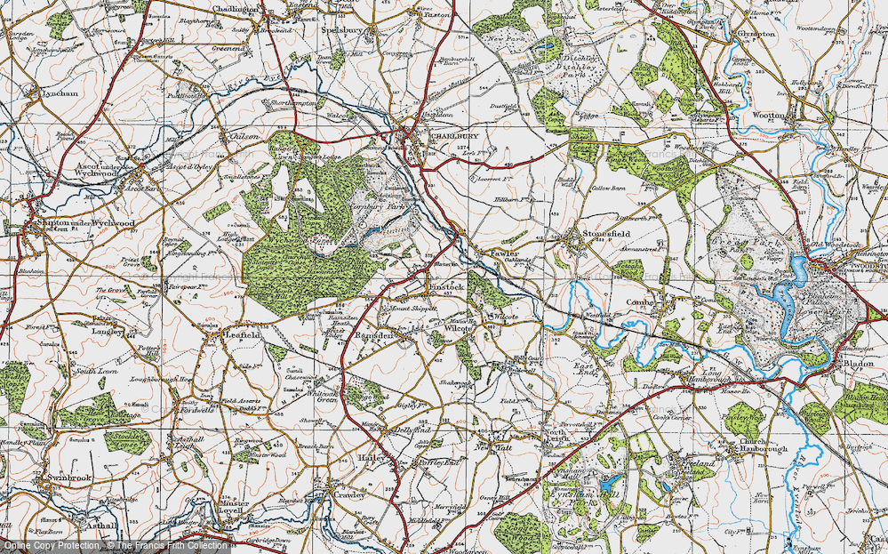 Old Map of Historic Map covering Wilcote Ho in 1919