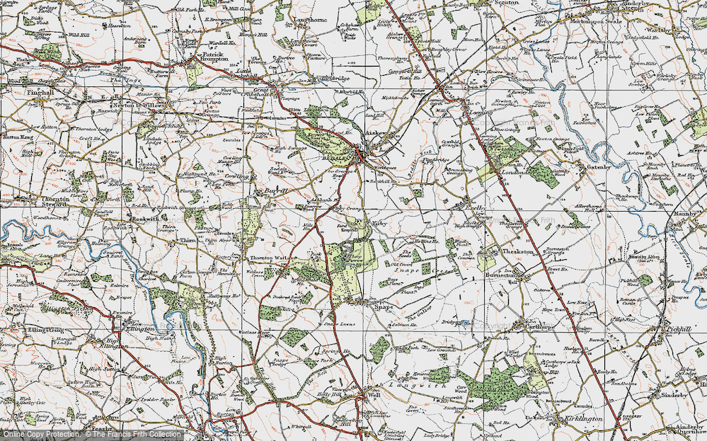 Old Map of Historic Map covering Thorp Perrow in 1925