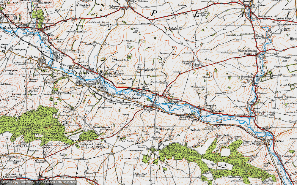 Old Map of Historic Map covering Wylye Valley in 1919