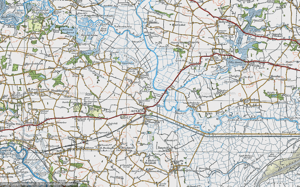 Old Map of Historic Map covering Acle Br in 1922
