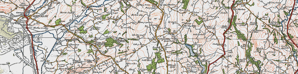 Old map of Five Roads in 1923