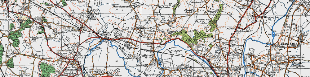 Old map of Fladbury Cross in 1919