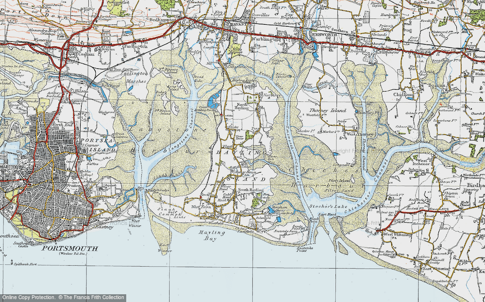 Old Map of Historic Map covering Hayling Island in 1919