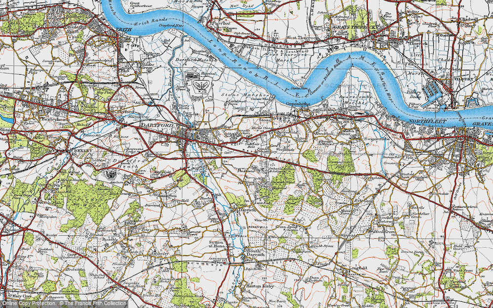 Old Map of Fleet Downs, 1920 in 1920