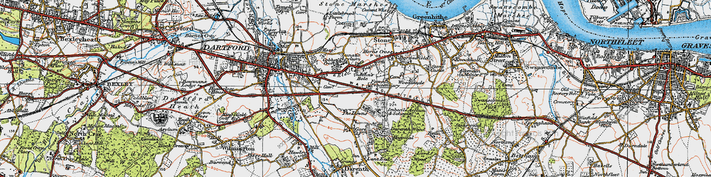 Old map of Fleet Downs in 1920
