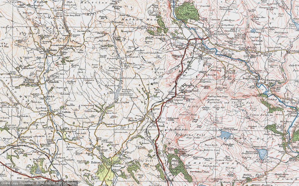 Old Map of Historic Map covering Boss Moor in 1925