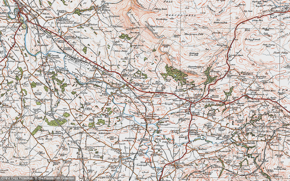 Old Map of Historic Map covering Brough Hill in 1925