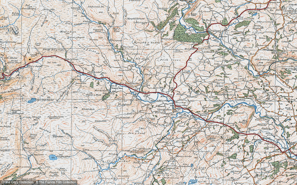 Old Map of Historic Map covering Afon Banwy in 1921