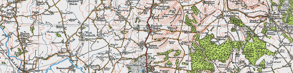 Old map of Fontmell Magna in 1919